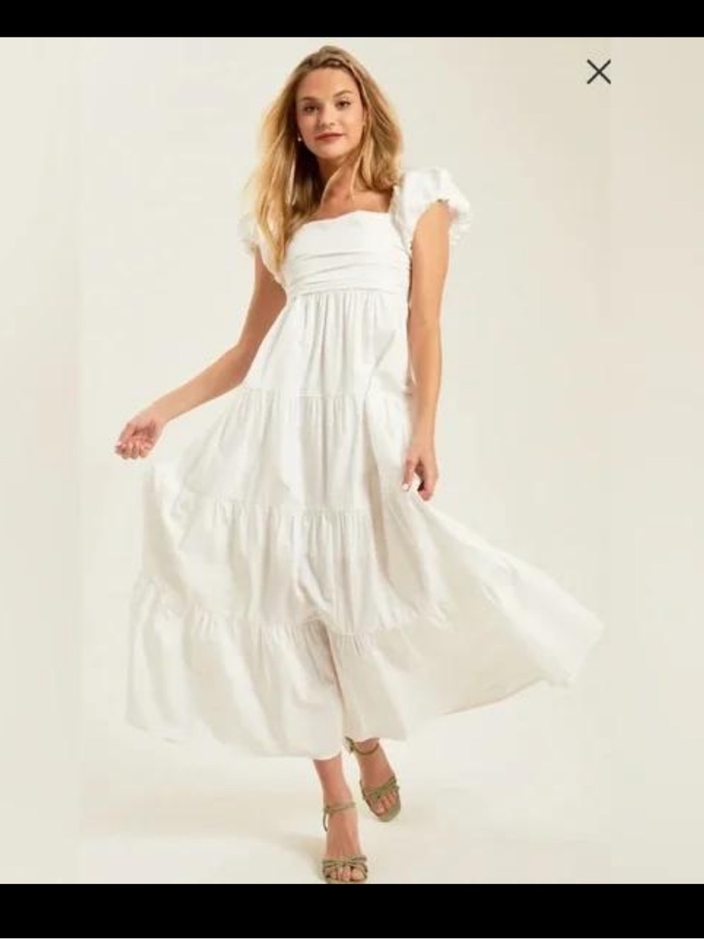 Altar'd State White Puff-Sleeve Midi Dress
